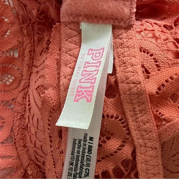 Victoria's Secret PINK‎ Lace Halter Bralette Coral Pink Size Medium - Picture 3 of 3